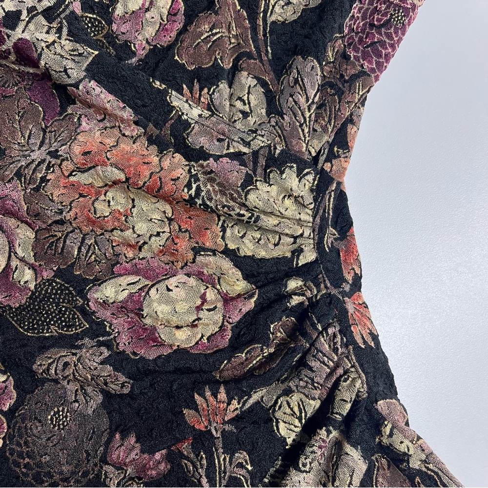 Vintage Y2K MSK Women's Black Floral top beading shoulder pads‎ ruched v neck - Picture 6 of 16